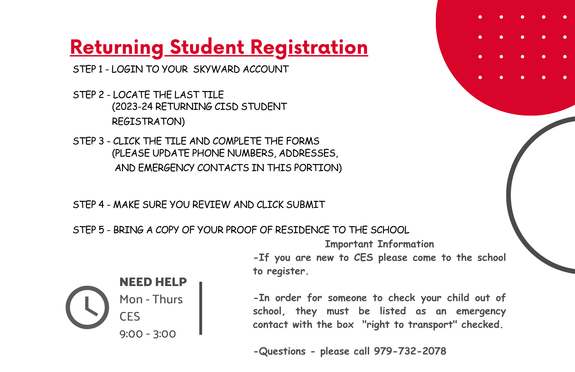 Returning Student Registration 